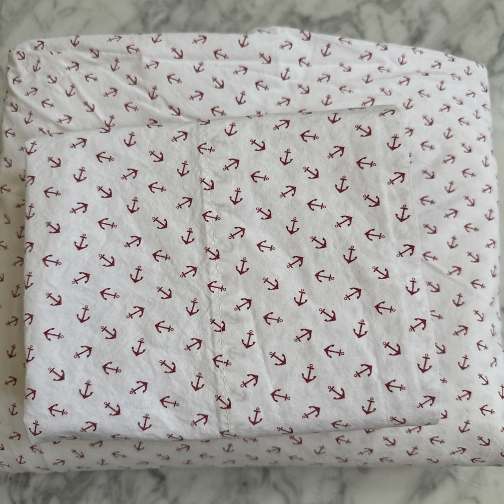 Ralph Lauren queen size nautical 4 Pc sheet Set White Red Anchors Cotton Soft